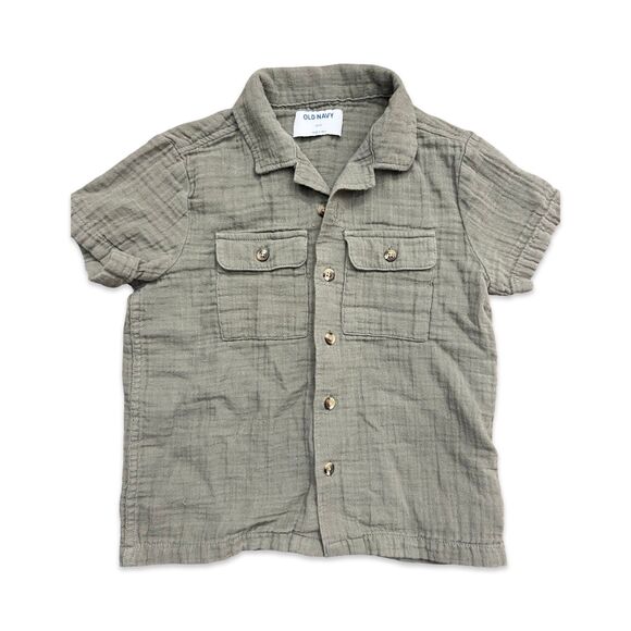 XS Boys Short Sleeve Button Down Shirt / Camo Green / 100% Cotton - Picture 1 of 4